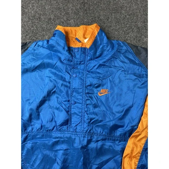 Mens Nike Nylon Windbreaker Blue Orange Snap Pullover 1990s, Size L